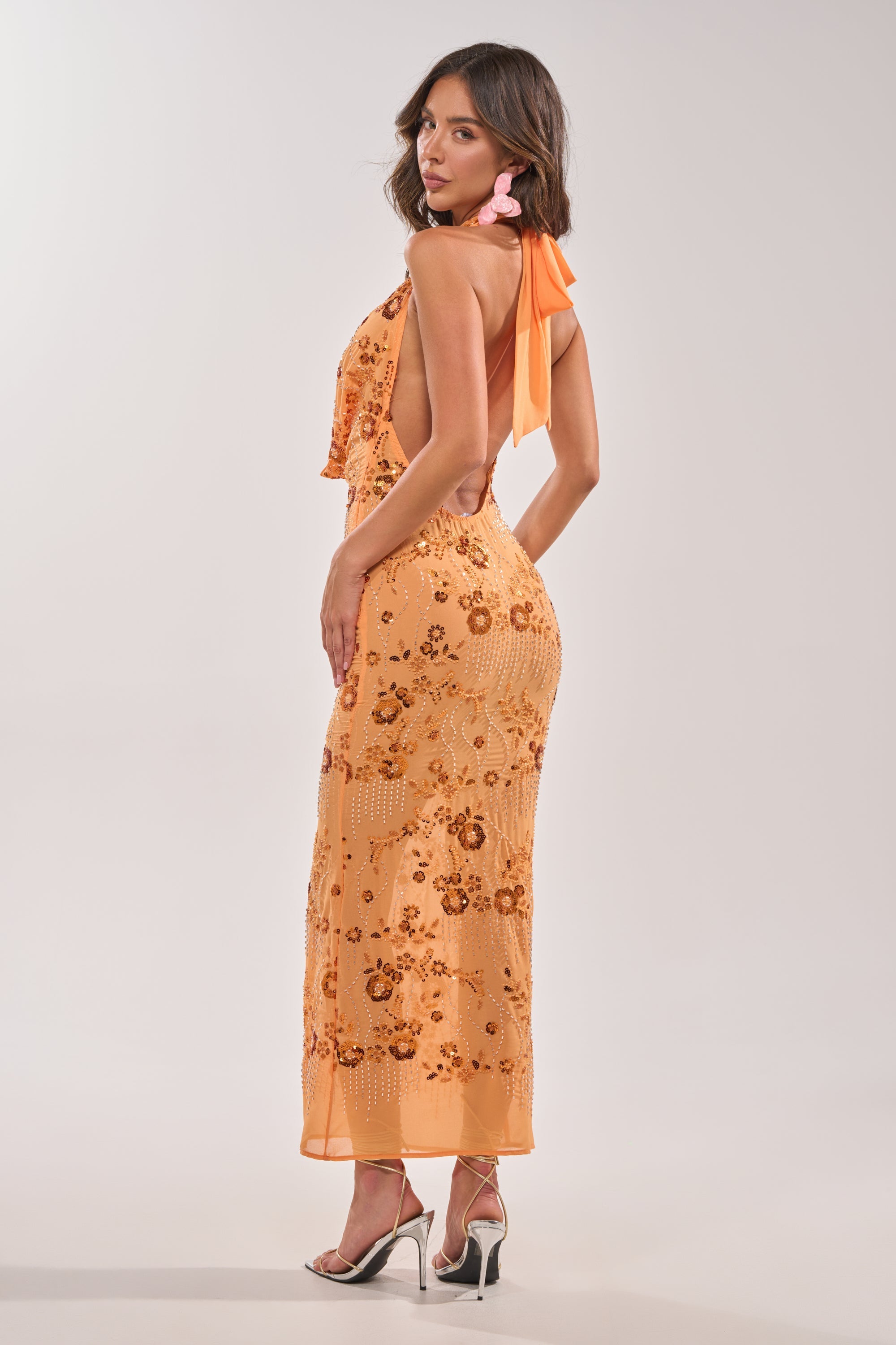 LOVE LETTERS EMBELLISHED MAXI DRESS IN ORANGE
