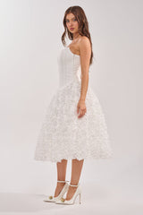 FIND ME LATER FLORAL CORSET MIDI DRESS IN WHITE