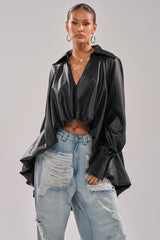 NEW ATTITUDE FAUX LEATHER HI-LOW BLOUSE