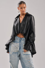 NEW ATTITUDE FAUX LEATHER HI-LOW BLOUSE