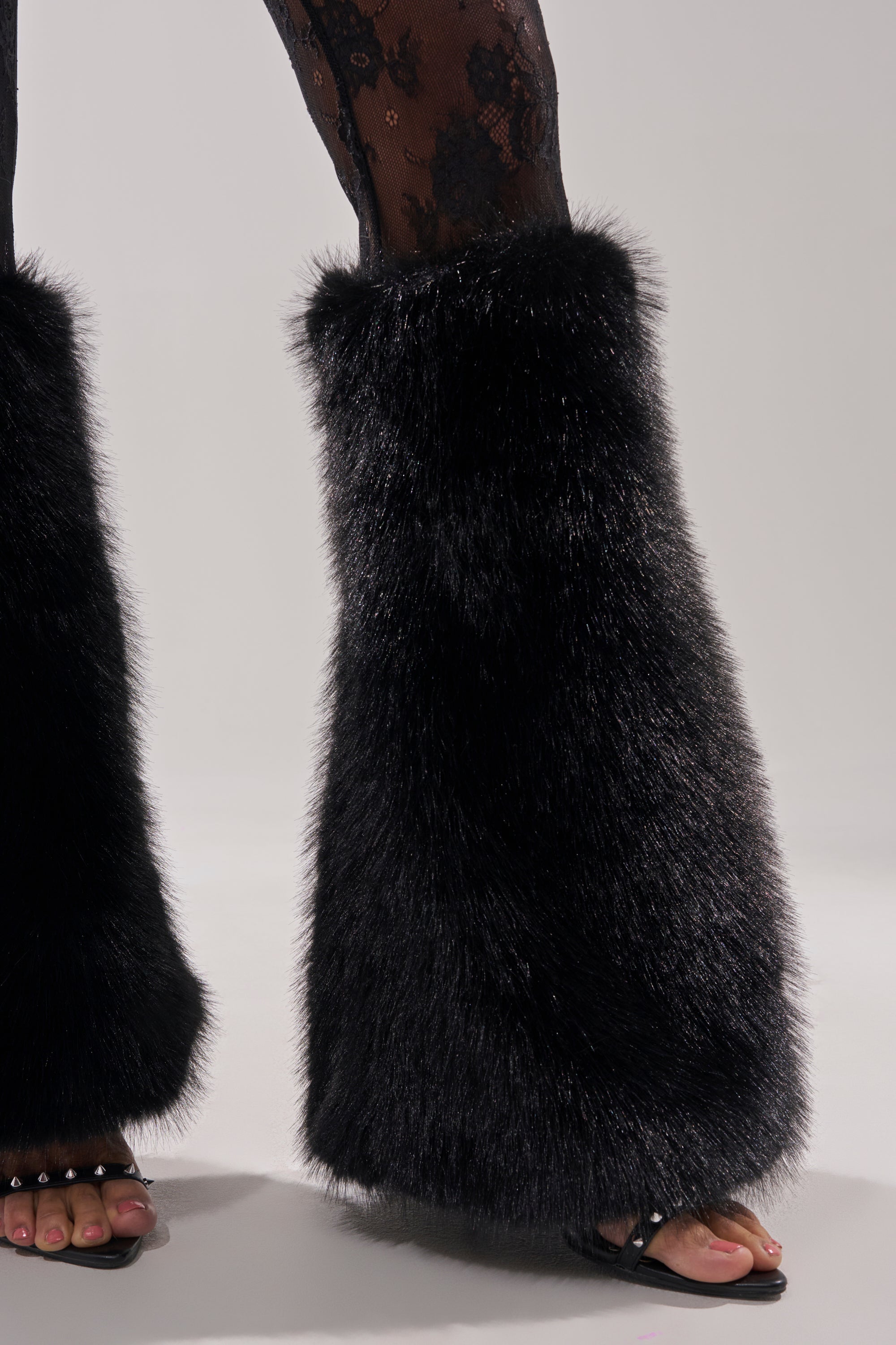DELARA FUR TRIM LACE JUMPSUIT