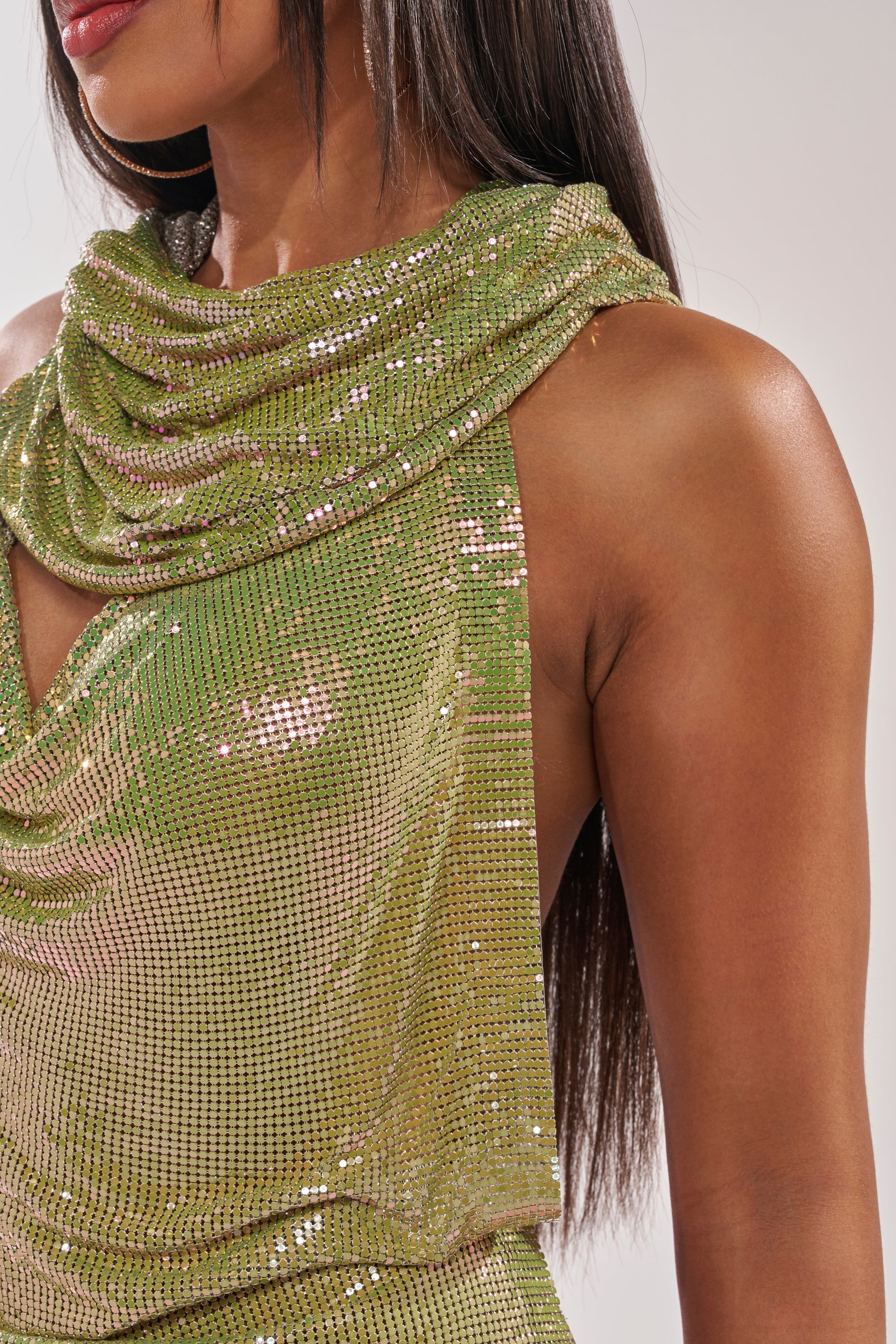 IN MY MIND HOODED CHAINMAIL TOP IN GREEN