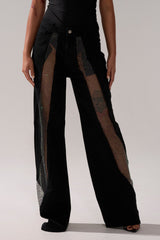 SOMETHING DIFFERENT RELAXED DENIM WITH RHINESTONE MESH