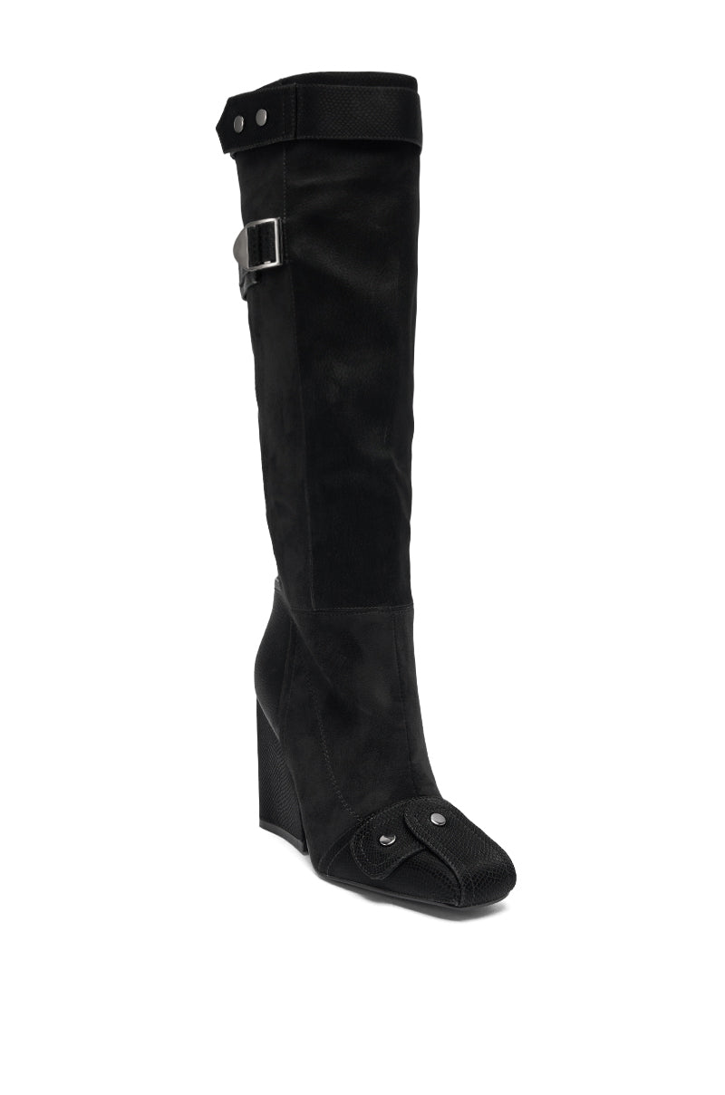 AZALEA WANG ALLONAS BLACK KNEE HIGH CHUNKY BOOT