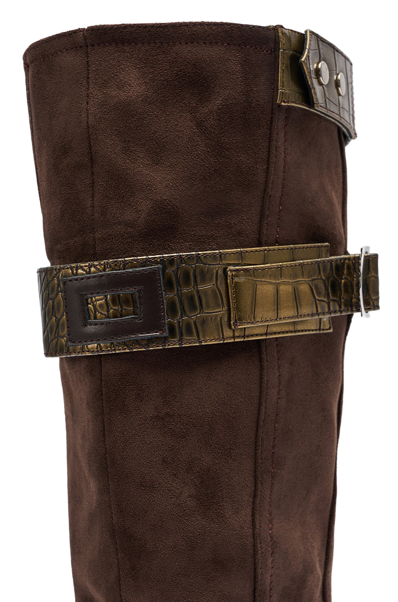 AZALEA WANG ALLONAS BROWN KNEE HIGH CHUNKY BOOT