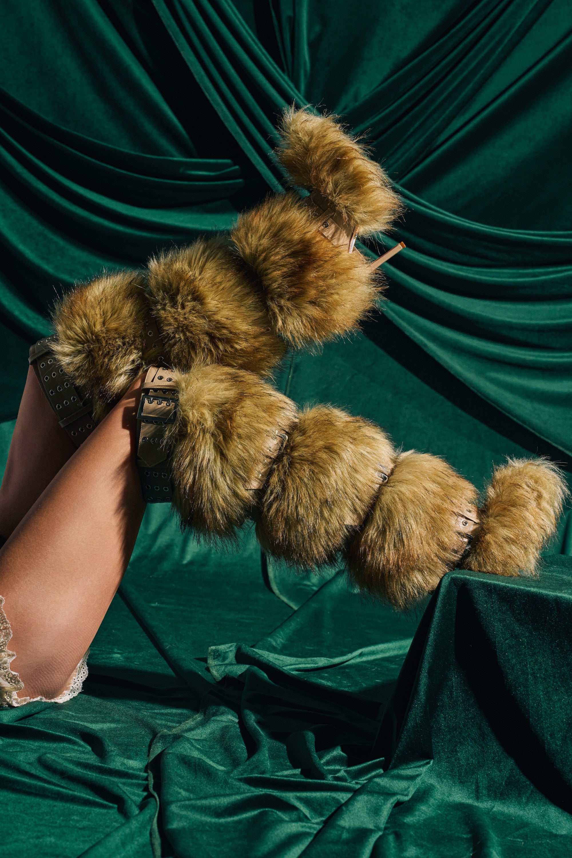 AZALEA WANG AMALBERT BROWN MULTI FUR AND BUCKLES BOOT