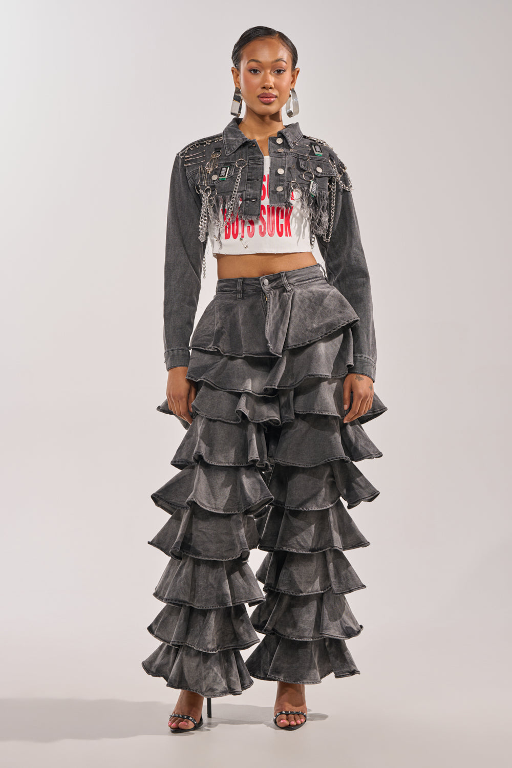 LOOK THIS WAY RUFFLE DENIM PANT