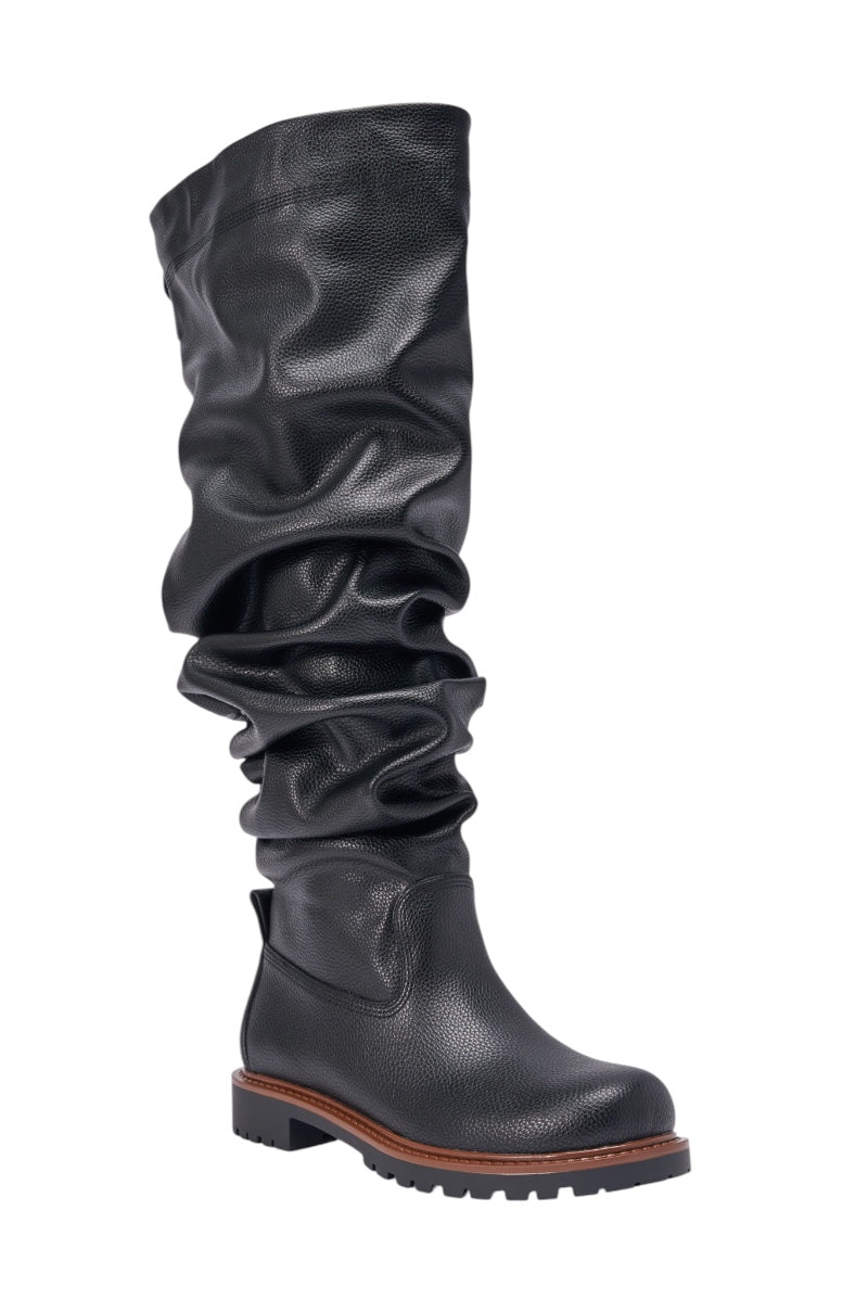 AZALEA WANG ARDIS BLACK FLAT RUCHED BOOT