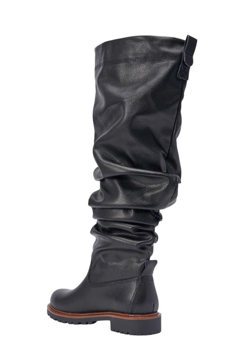 AZALEA WANG ARDIS BLACK FLAT RUCHED BOOT