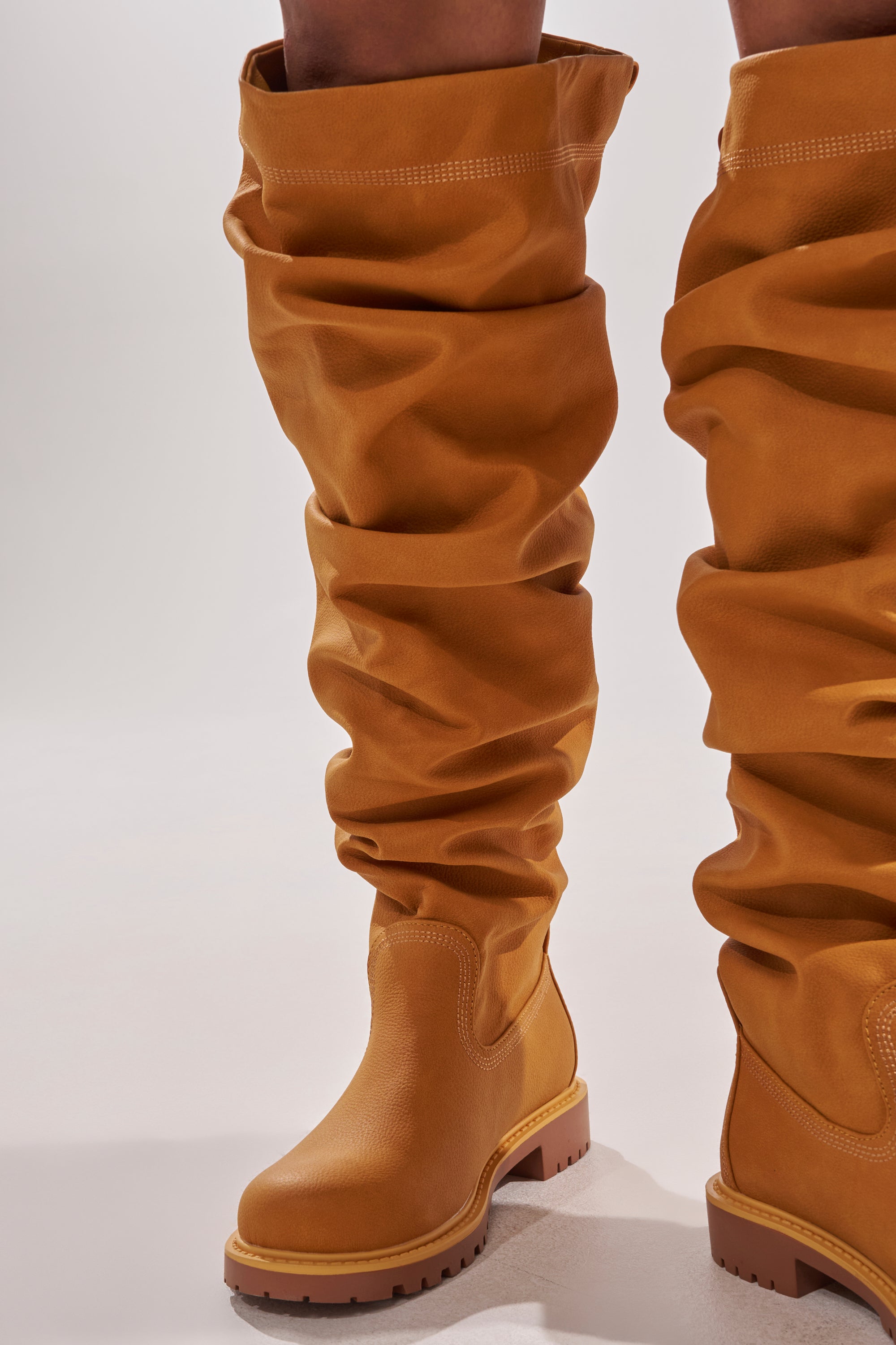 AZALEA WANG ARDIS TAN RUCHED FLAT BOOT