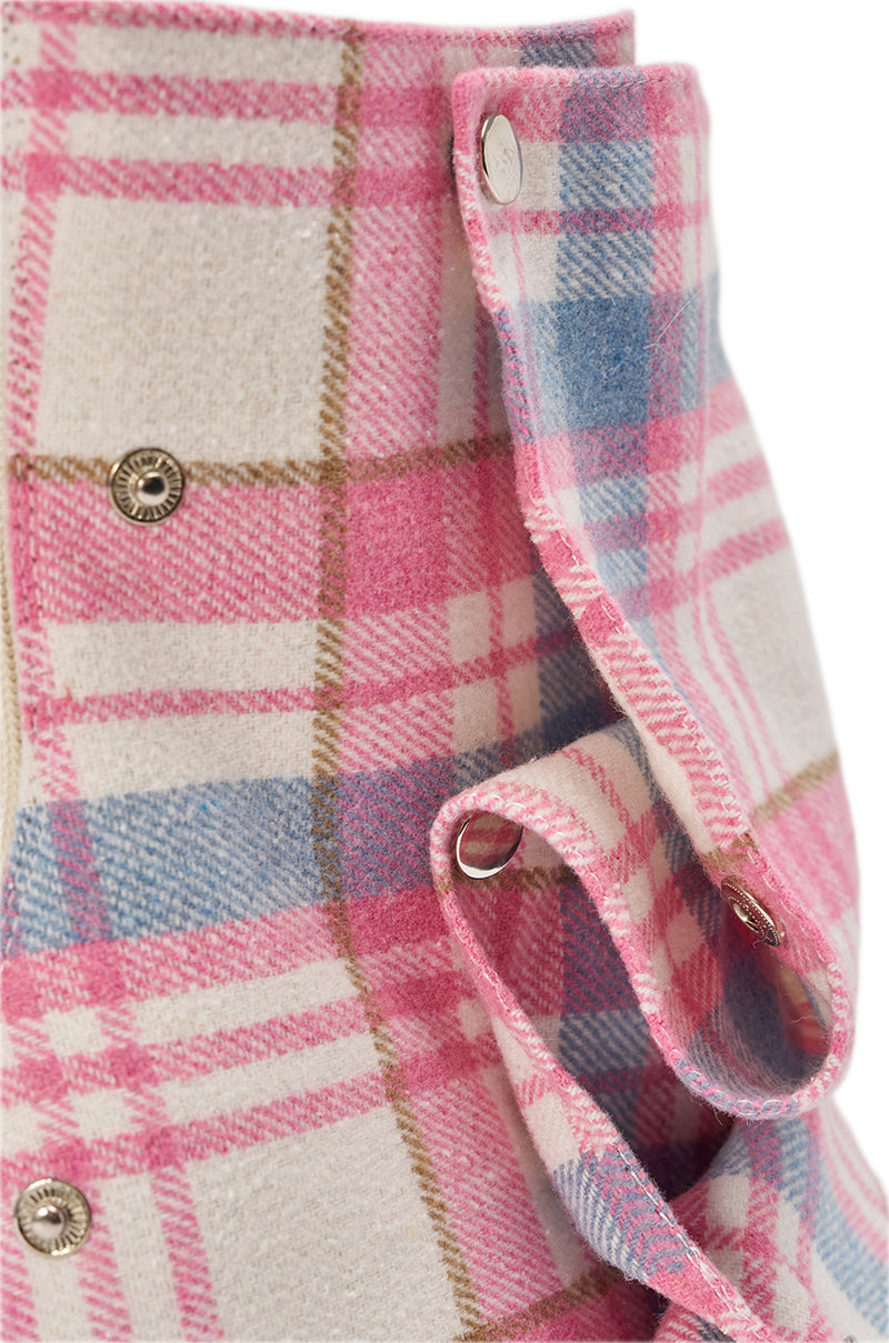 AZALEA WANG BIRD SONG PINK PLAID MULTI OPEN TOE SNAP BOOTIE