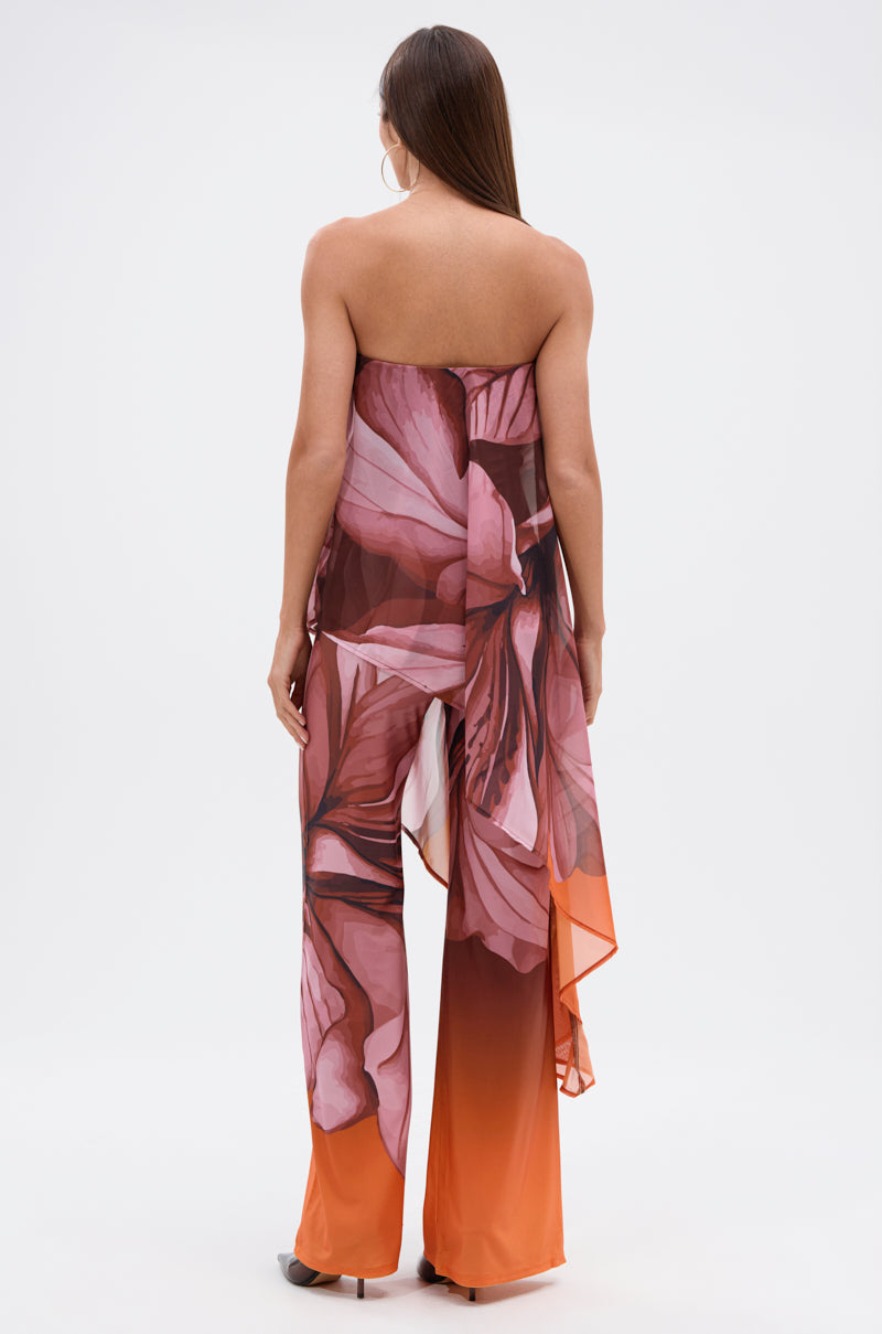 ON A BEACH SOMEWHERE PRINTED JUMPSUIT IN ORANGE
