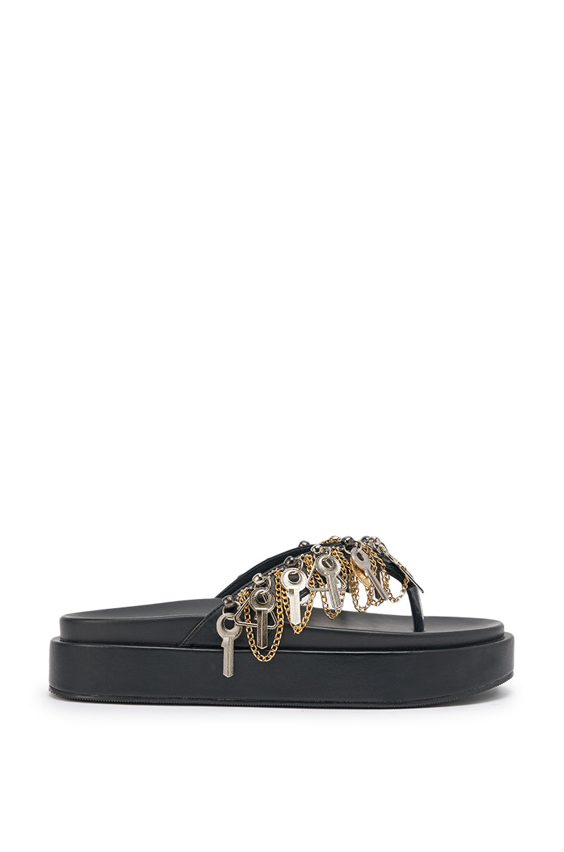 AKIRA GOLD CHRISTEN BLACK KEY EMBELLISHED NOVELTY PLATFORM SANDAL