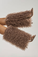 Azalea Wang CLOUD NINE TAUPE FUR OPEN TOE BOOT