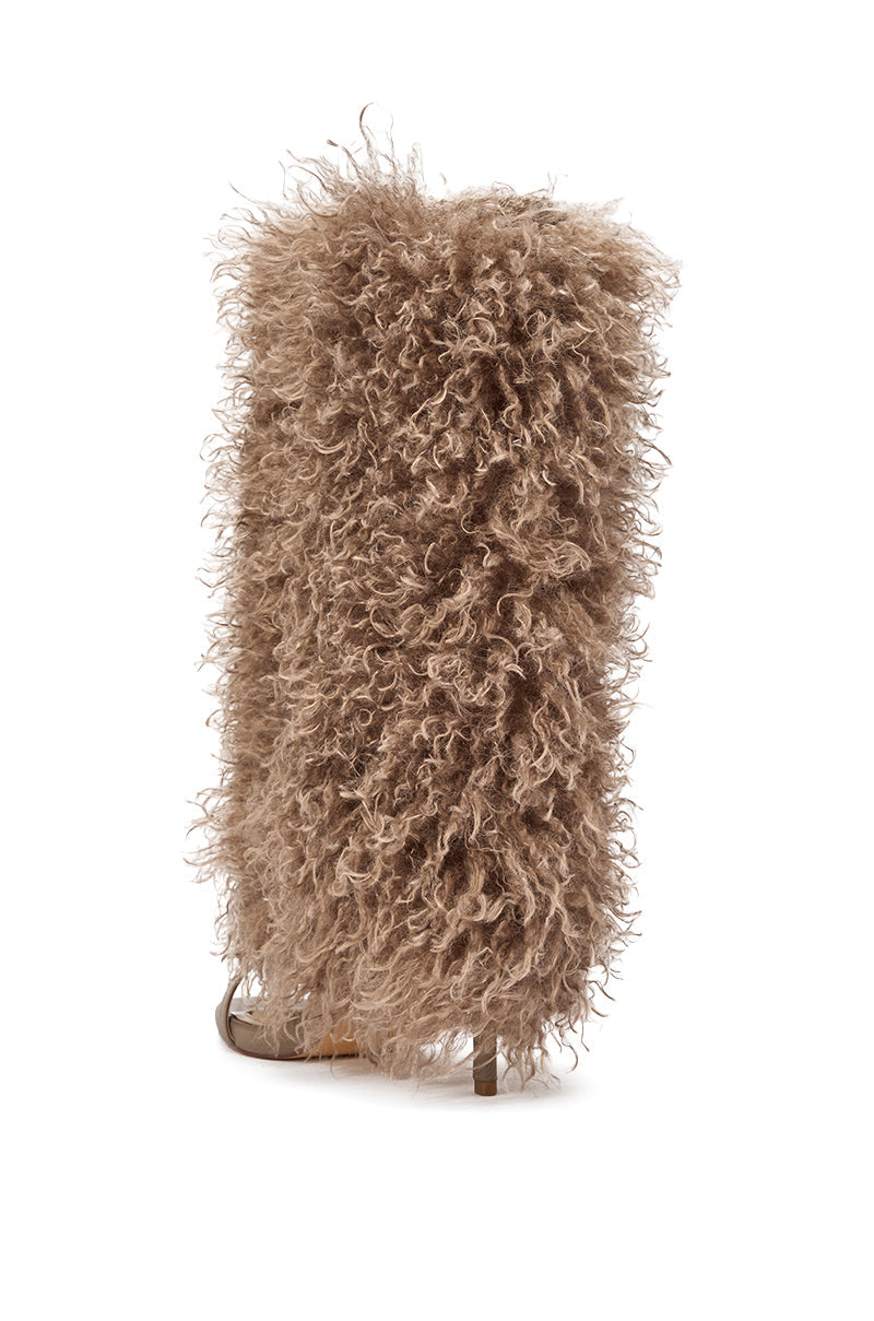 Azalea Wang CLOUD NINE TAUPE FUR OPEN TOE BOOT