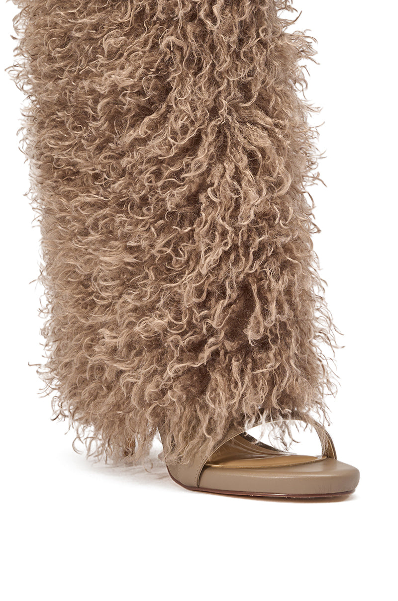 Azalea Wang CLOUD NINE TAUPE FUR OPEN TOE BOOT