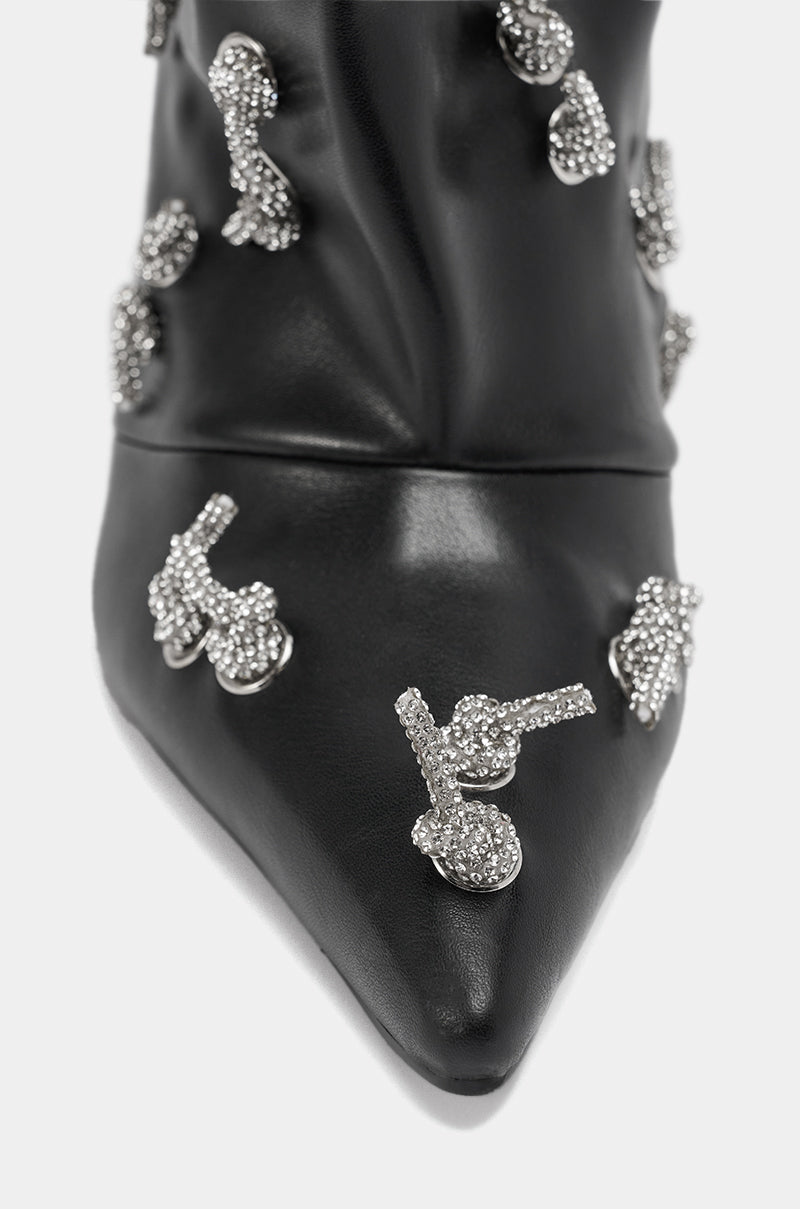 AZALEA WANG COLEMAN STILETTO SILVER HARDWARE BLACK PU BOOT