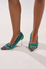 AZALEA WANG CRISTATUS GREEN MULTI COLOR TEXTURED STILETTO PUMP