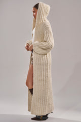 COZY CROCHET LONG HOODED CARDIGAN