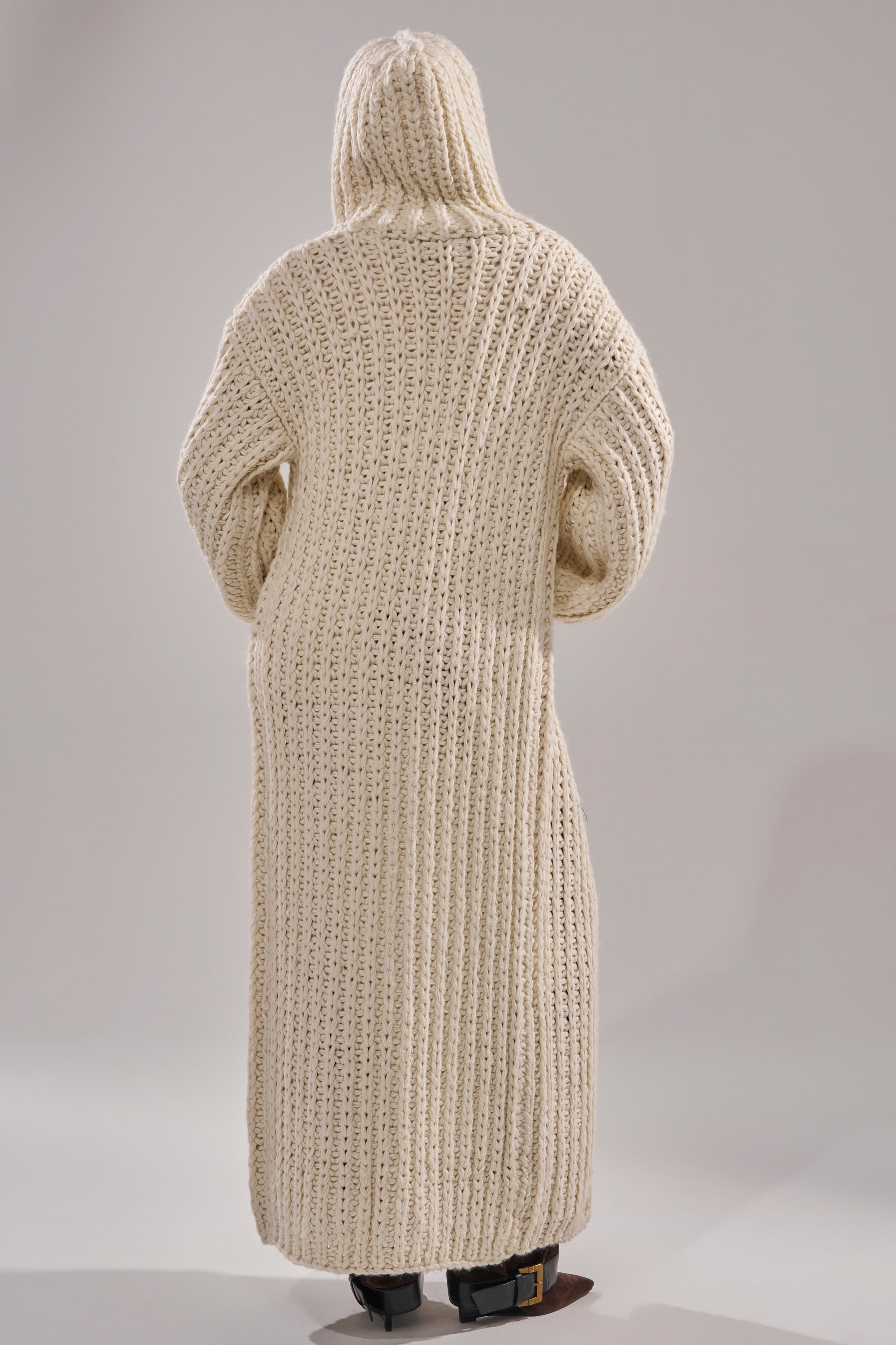 COZY CROCHET LONG HOODED CARDIGAN