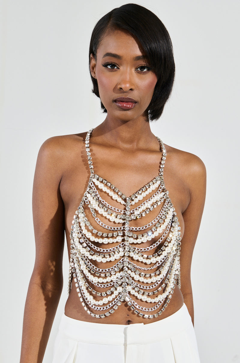 EVA PEARL AND RHINESTONE BODY CHAIN