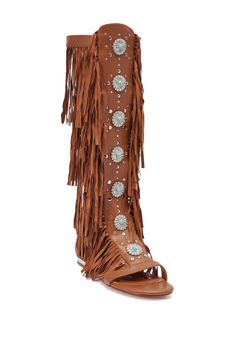 AZALEA WANG DUSTINE BROWN GLADIATOR EMBELLISHED SANDAL