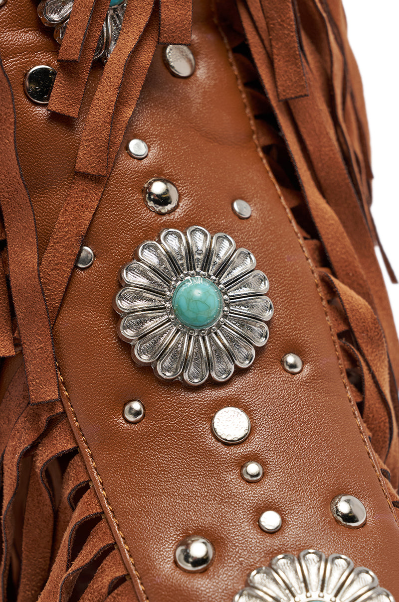 AZALEA WANG DUSTINE BROWN GLADIATOR EMBELLISHED SANDAL