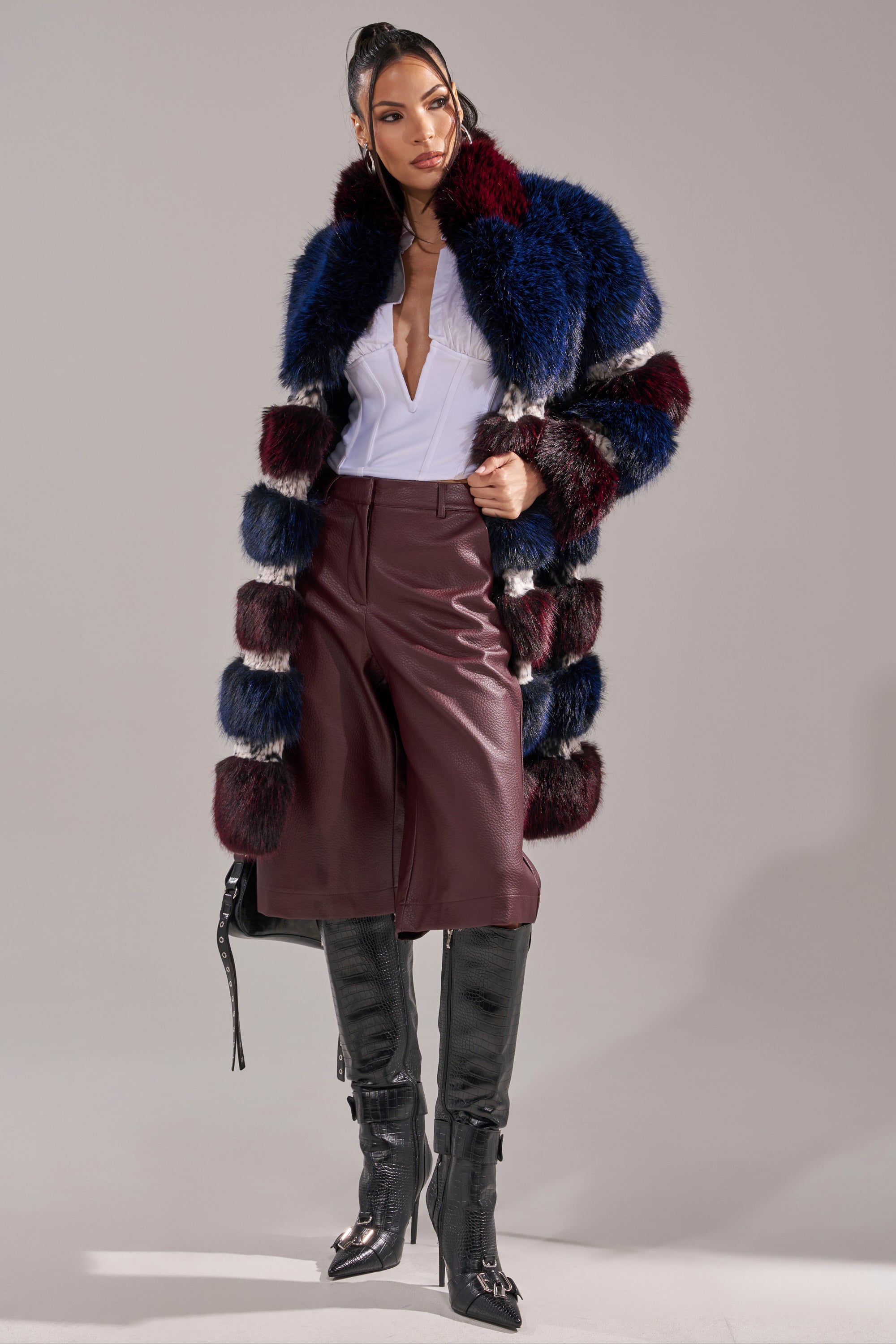 EGO PANELED FAUX FUR COAT
