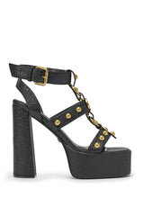 AZALEA WANG ELSU BLACK CROC EMBOSSED PLATFORM SANDAL
