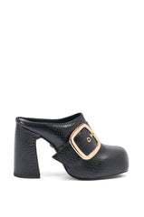 AZALEA WANG ELYSIA BLACK PU ROUND TOE MULE