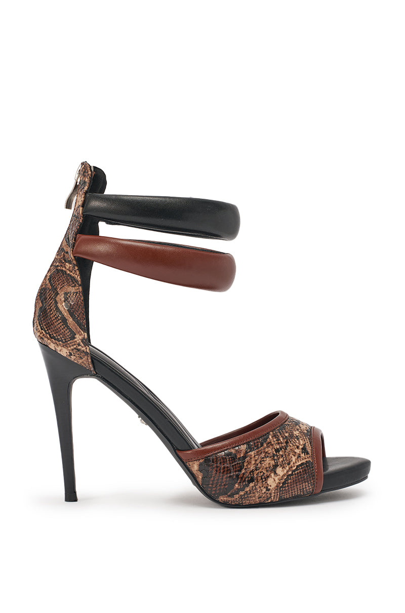 AZALEA WANG EREMIEL BLACK MIXED MATERIAL STIELTTO SANDAL
