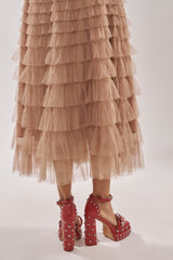 AZALEA WANG EUGENIJA RED CHUNKY EMBELLISHED STUDDED SANDAL