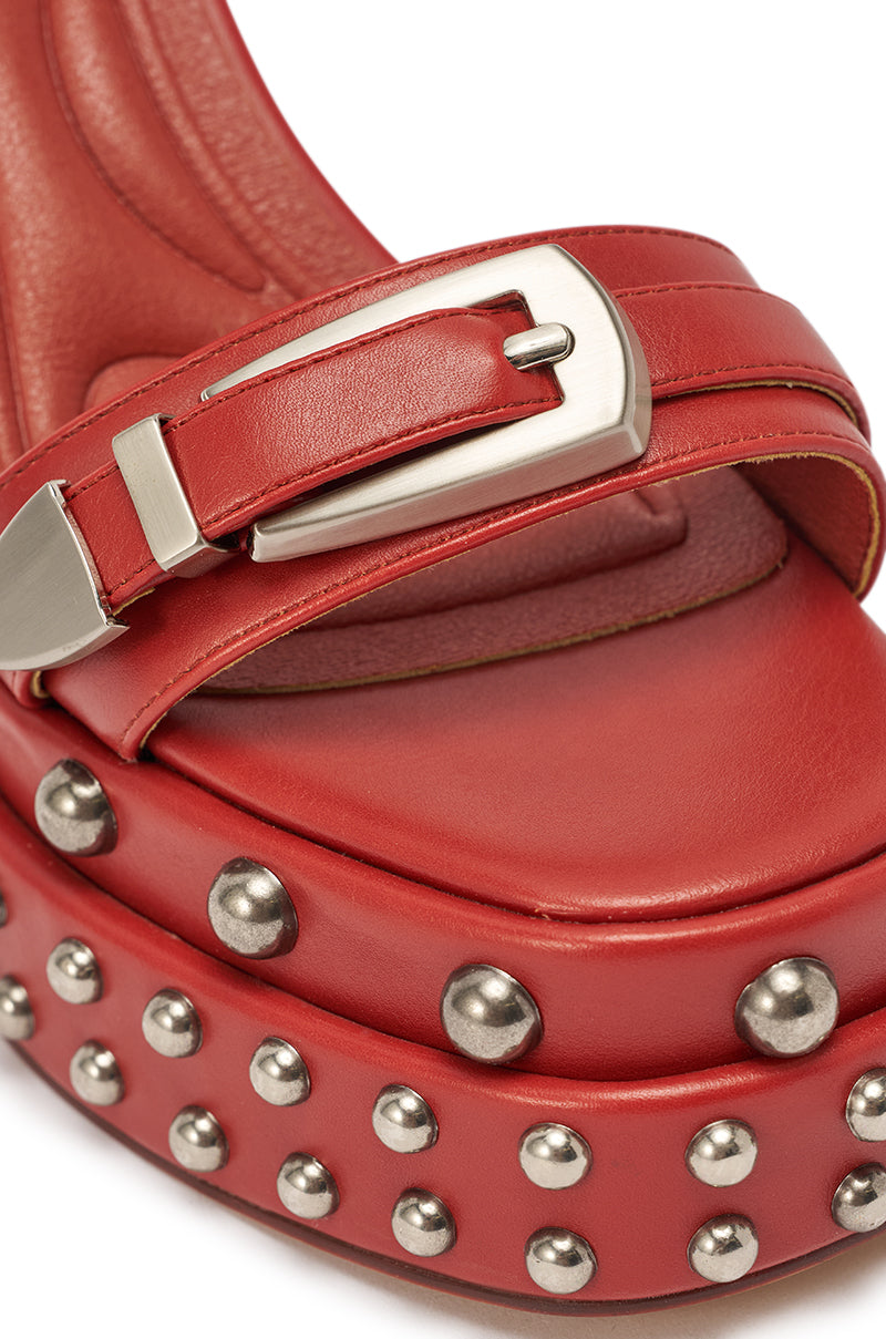 AZALEA WANG EUGENIJA RED CHUNKY EMBELLISHED STUDDED SANDAL
