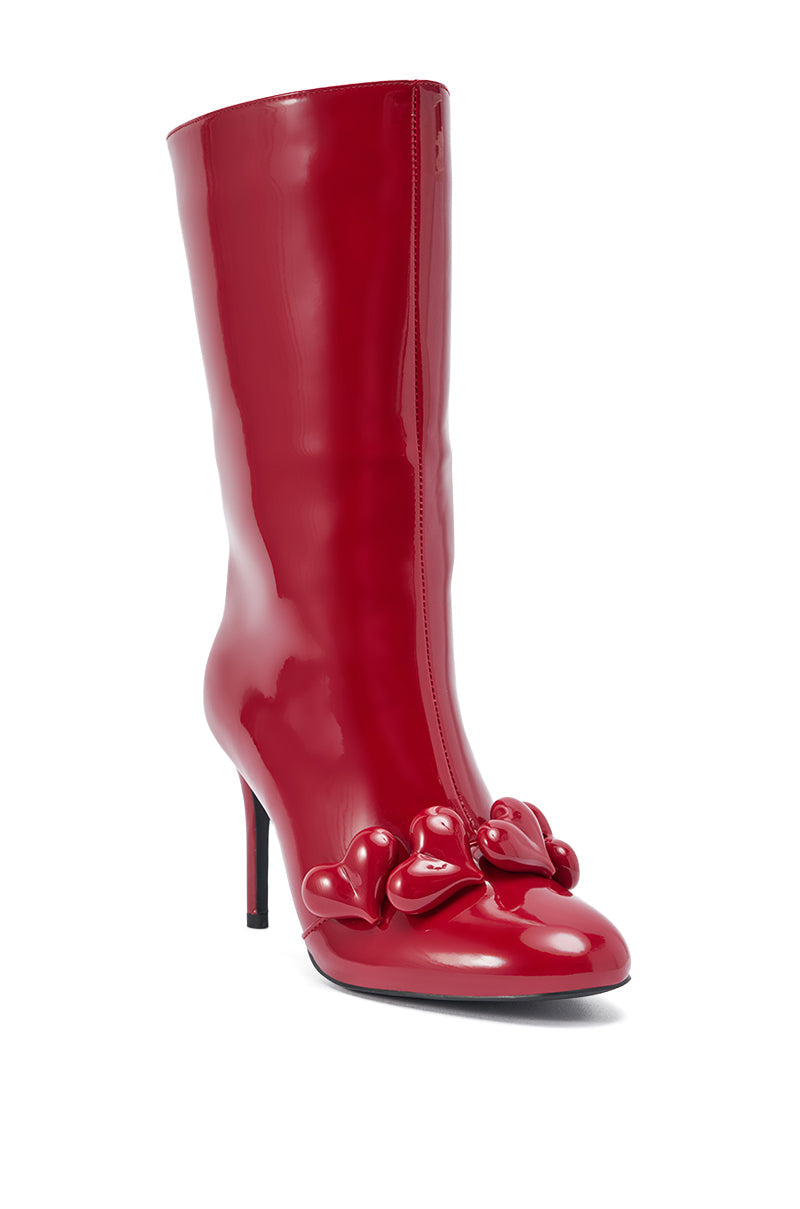 AZALEA WANG FEDELE RED PATENT HEART EMBELLISHED BOOTIE