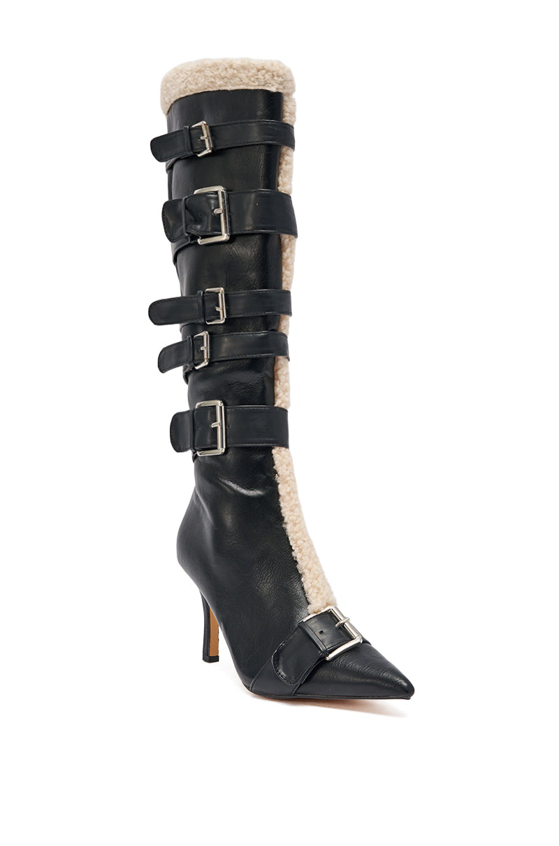 AKIRA GOLD FIERO BLACK PU AND SHERPA BUCKLE