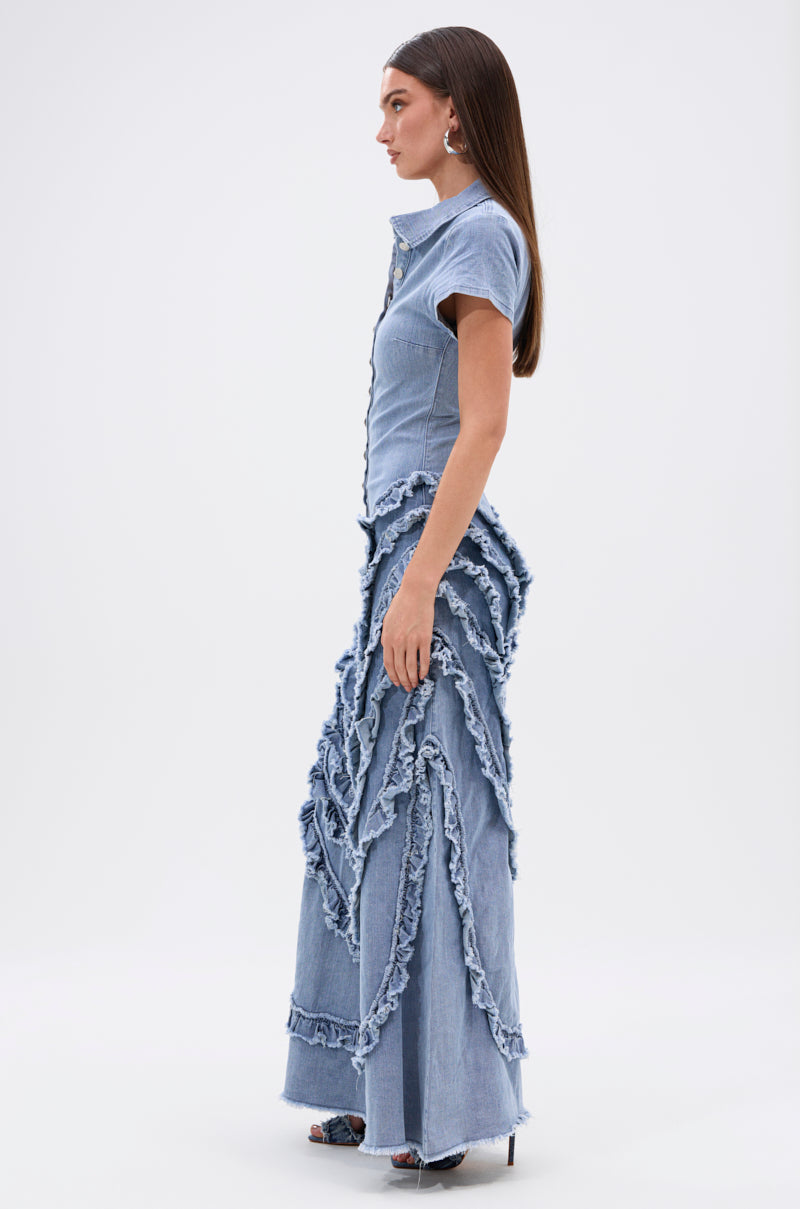 LEAVE IT RUFFLED JUMPSUIT IN DENIM
