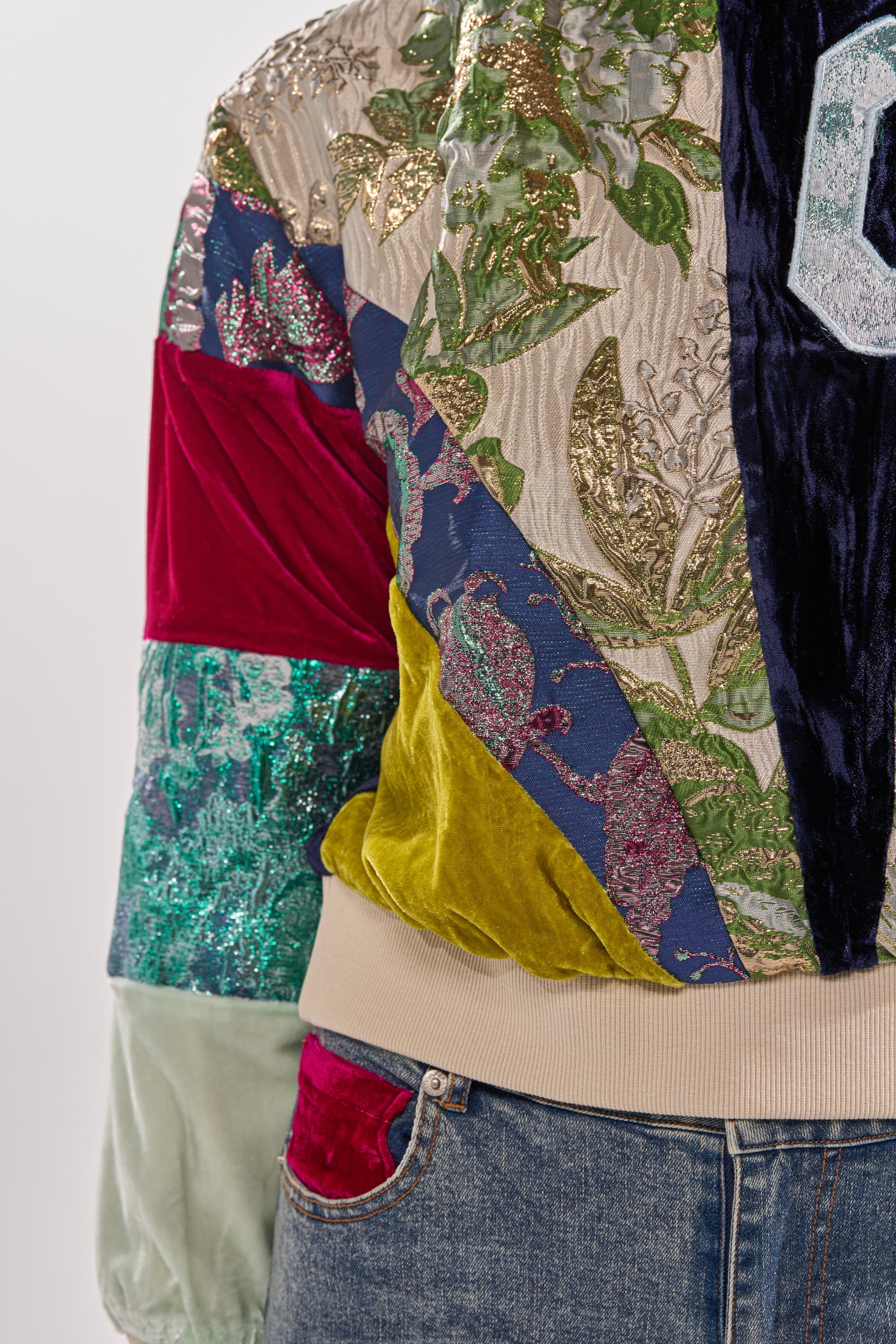 MIXED EMOTION BROCADE PATCHWORK SWEATSHIRT