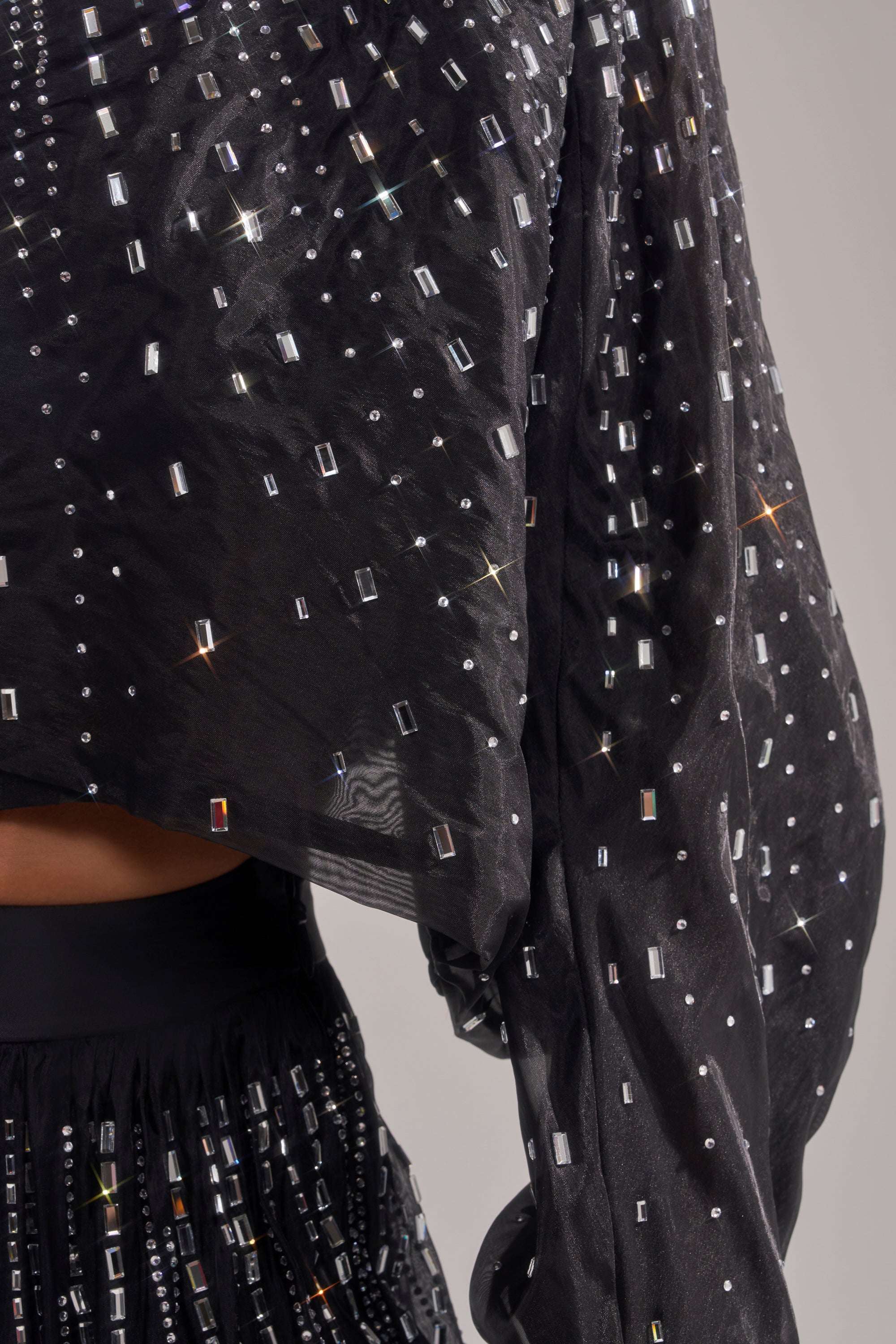 GLAMOROUS RHINESTONE MOCK NECK BLOUSE