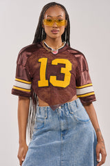 LUCKY LACE JERSEY TOP IN BROWN