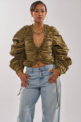 IN IT TO WIN IT RUCHED BLOUSE