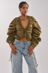 IN IT TO WIN IT RUCHED BLOUSE