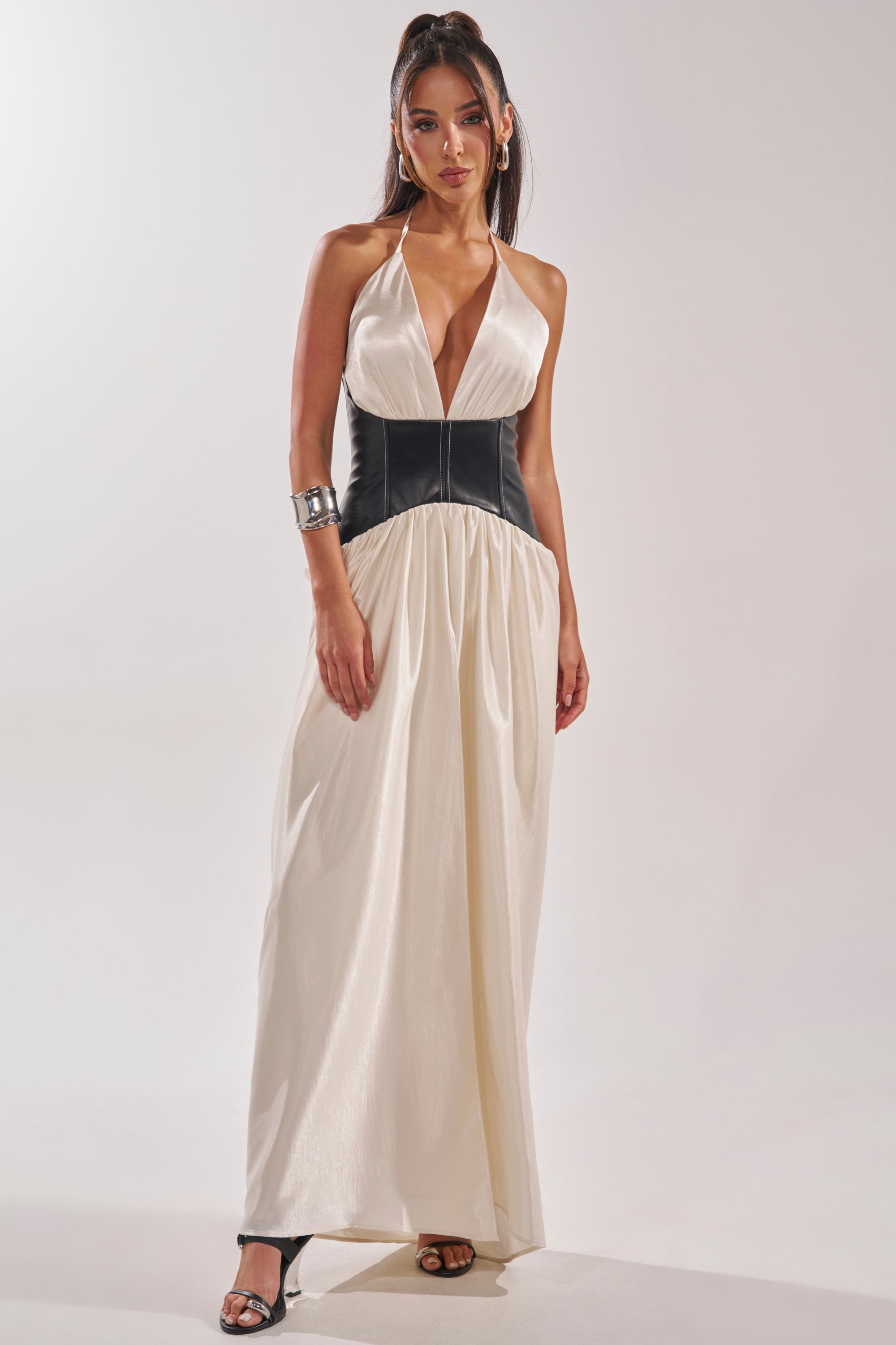 SCARLETT HALTER LEATHER CORSET MAXI DRESS