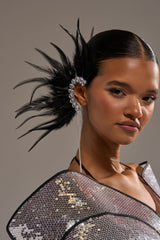 GLAM BIRD BLACK FEATHER EAR CUFF IN BLACK SILVER