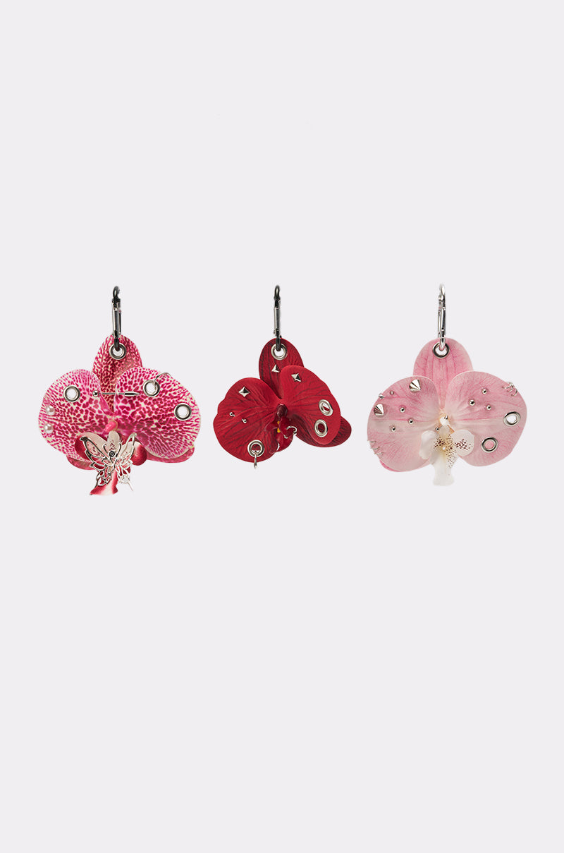 PIERCED ORCHID FLOWER KEYCHAIN SET