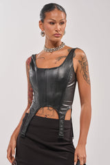 LOCKED AND LOADED FAUX LEATHER CORSET