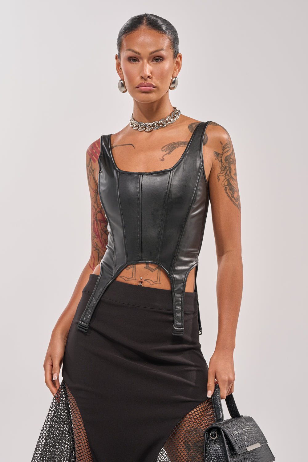 LOCKED AND LOADED FAUX LEATHER CORSET