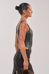 LOCKED AND LOADED FAUX LEATHER CORSET