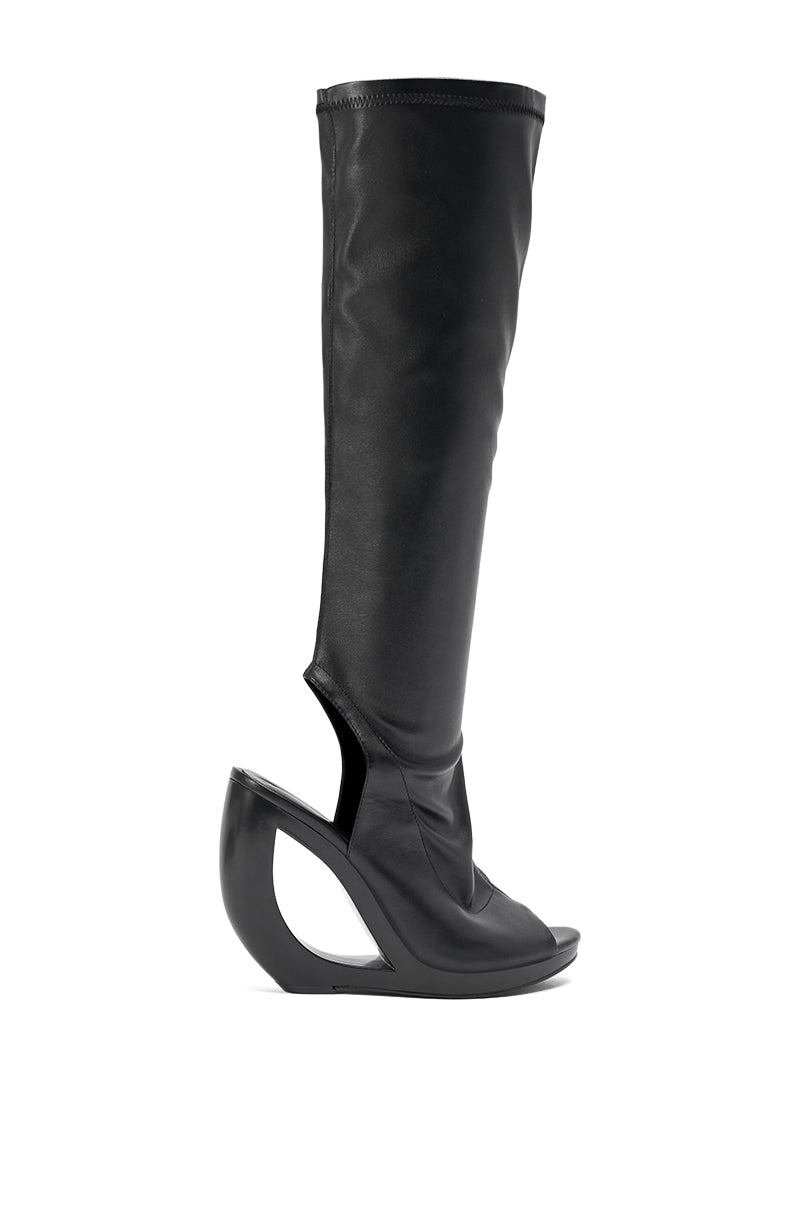 AZEALA WANG ILYSSA BLACK NOVELTY WEDGE KNEE HIGH BOOTIE