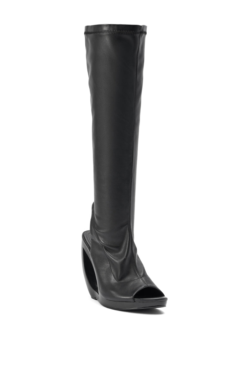 AZEALA WANG ILYSSA BLACK NOVELTY WEDGE KNEE HIGH BOOTIE