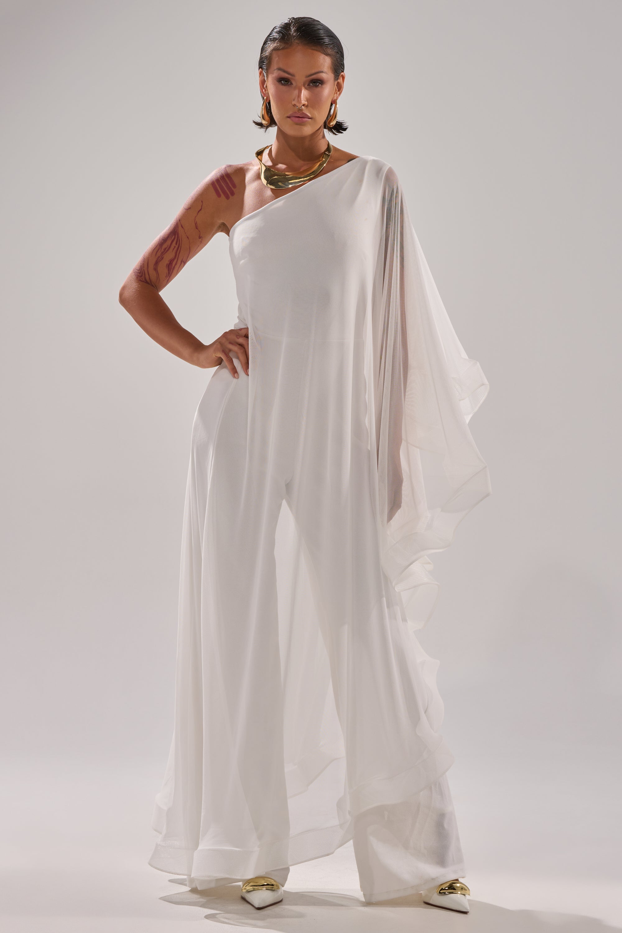 SANDO MESH JUMPSUIT IN WHITE